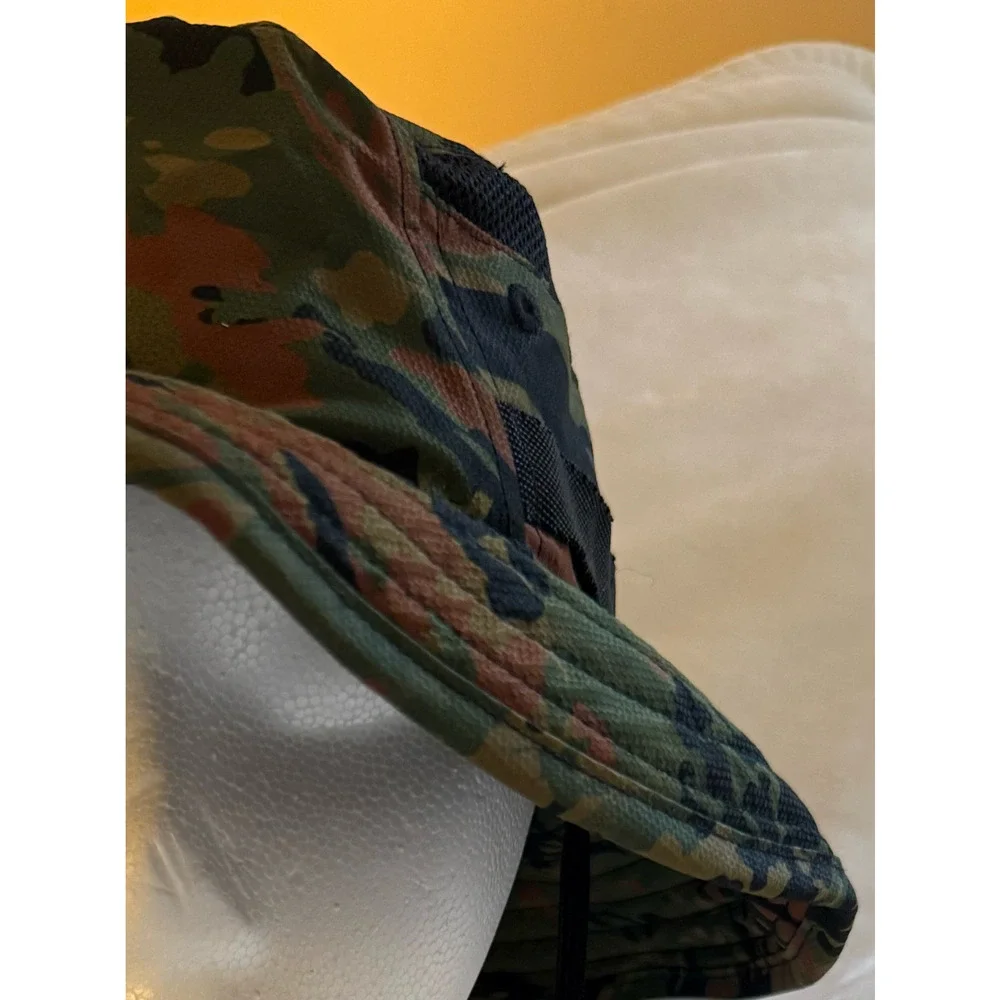 Adidas AeroReady Camo Bucket Hat Wide Brim Boonie Sun Hat Chin Strap Unisex EUC